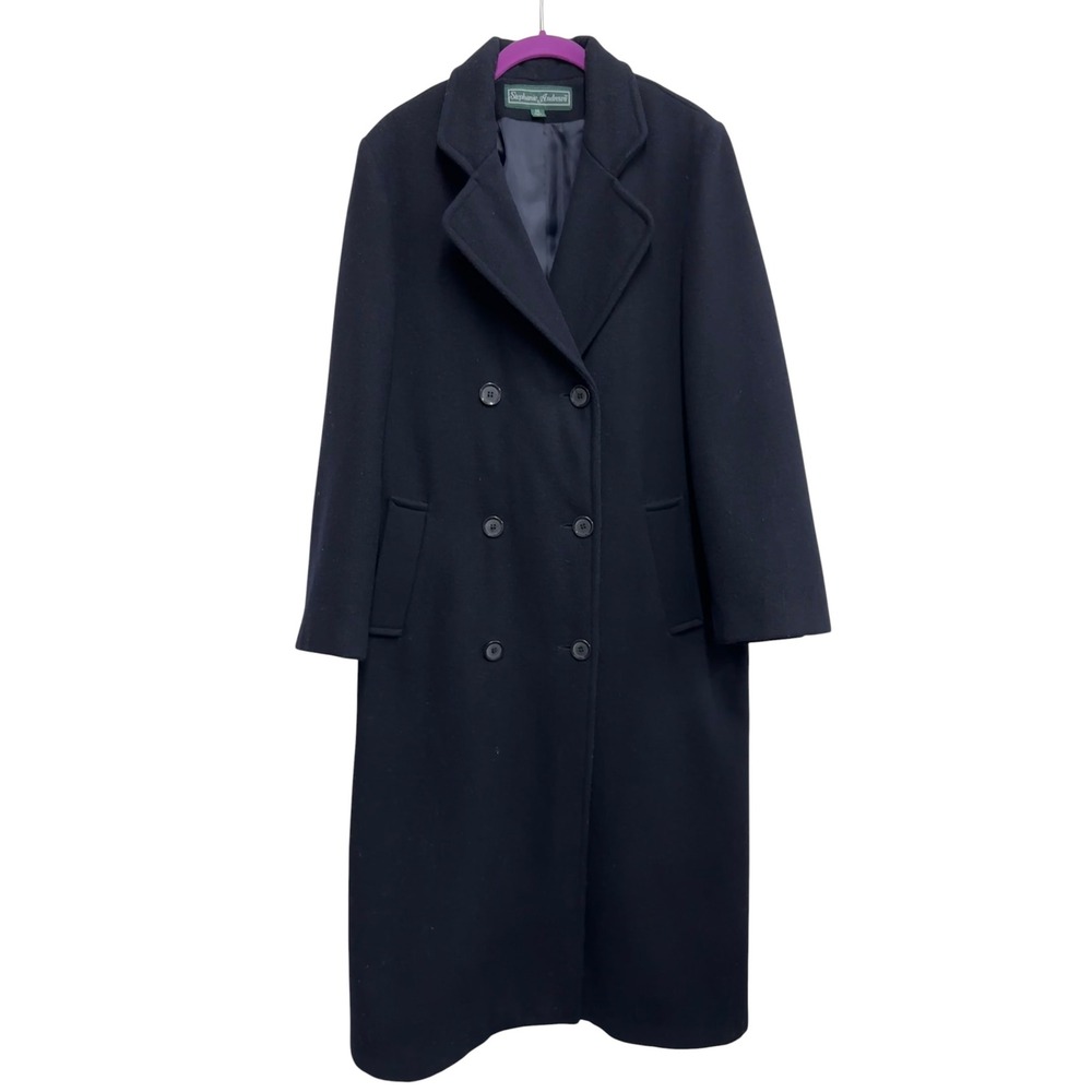 Vintage Stephanie Andrews 100% Wool Long Navy Coat 14 Double Breasted